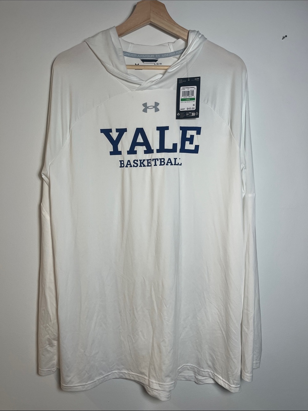 Under Armour White Yale Basketball Hooded Long Sleeve Pullover